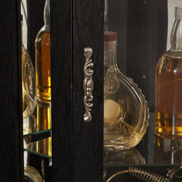 English Elm Lighted Corner Curio Cabinet - Elegant Display With Adjustable Shelves & Ambient Lighting - Black W1758P300129