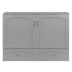 English Elm Full Size Murphy Wall Bed with Storage Drawers Usb Charging Ports and Pulley Mechanism Gray LP100670AAE