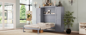 English Elm Full Full Size Murphy Bed with Two Wardrobes and Foldable Platform, Space-Saving Modern Guest Solution Gray 84.9 L x 12 W x 7 H N733S235596E
