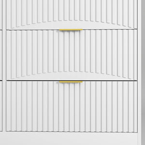 English Elm Modern Six Drawer Chest with Wavy Textured Fronts Sleek Matte Storage for Any Room White W409P307536