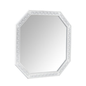 English Elm Retro Octagonal Mirror Vanity Desk with Velvet Jewelry Tray, 3 Carved Drawers, Elegant White Console Table (43.6") N844P292482A