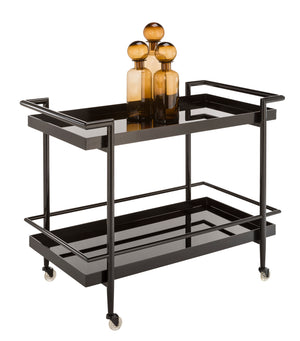 Sunpan Livingston Bar Cart - Stylish Mobility with Sleek Glass Shelving and Elegant Tubular Frame for Entertaining Black
