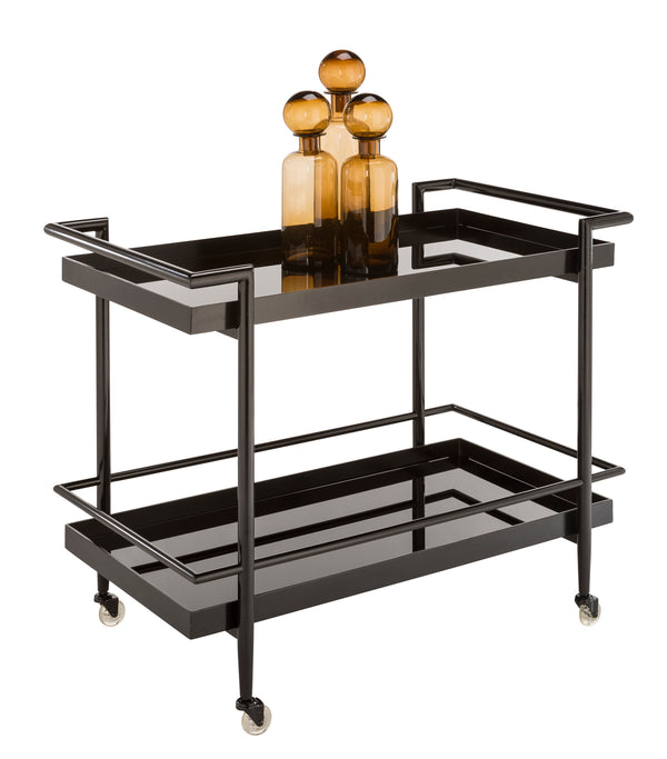 Sunpan Livingston Bar Cart - Stylish Mobility with Sleek Glass Shelving and Elegant Tubular Frame for Entertaining Black