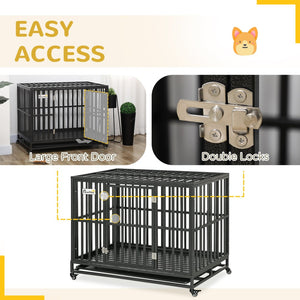 English Elm Pawhut Steel Dog Kennel with Lockable Casters Slide Trays and Anti-pinch Floor Grid W2225P217155