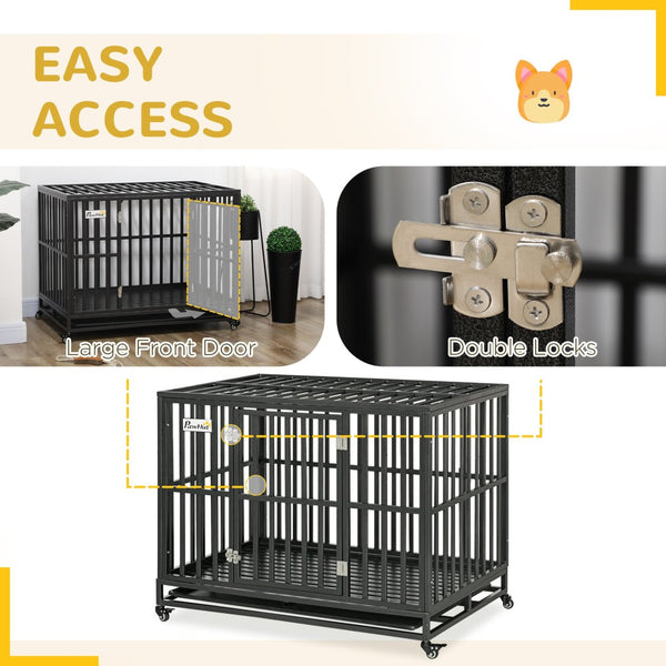 English Elm Pawhut Steel Dog Kennel with Lockable Casters Slide Trays and Anti-pinch Floor Grid W2225P217155