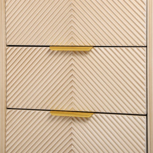 English Elm Mid-century Fluted 3 Drawer Nightstand with Gourd Legs and Gold Tone Handles for Bedroom Champagne N761P285712E