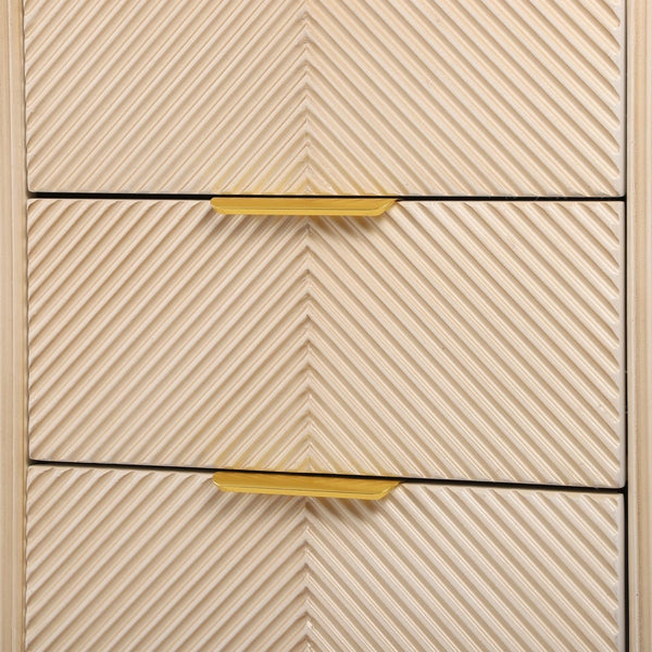 English Elm Mid-century Fluted 3 Drawer Nightstand with Gourd Legs and Gold Tone Handles for Bedroom Champagne N761P285712E