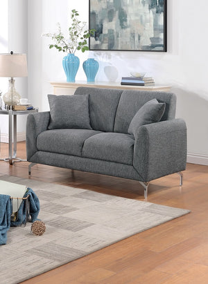 English Elm Elegant Burlap-Like 2pc Sofa Loveseat Set with Chrome Triangle Legs, Tight Seat/Back & Pillows Dark Gray 75 L x 30 W x 21 H B011S01302