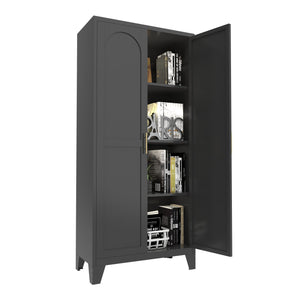 English Elm 61'' Metal Storage Cabinet with 2 Doors and Adjustable Shelves — Spacious Steel Wardrobe for Home & Office Black W3387P306335