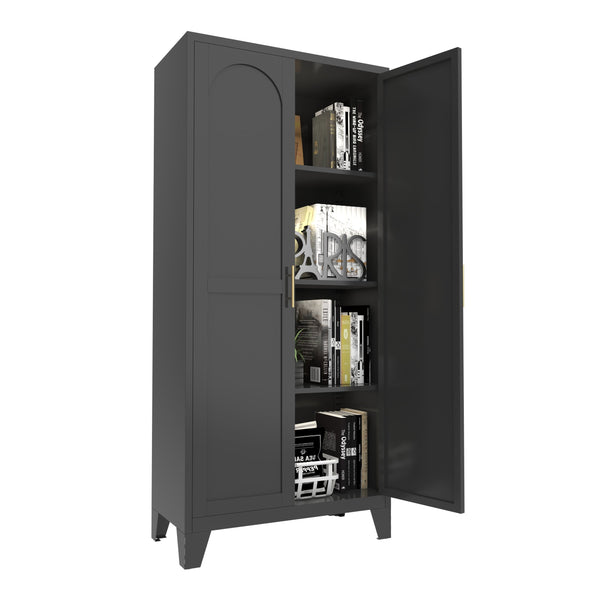 English Elm 61'' Metal Storage Cabinet with 2 Doors and Adjustable Shelves — Spacious Steel Wardrobe for Home & Office Black W3387P306335