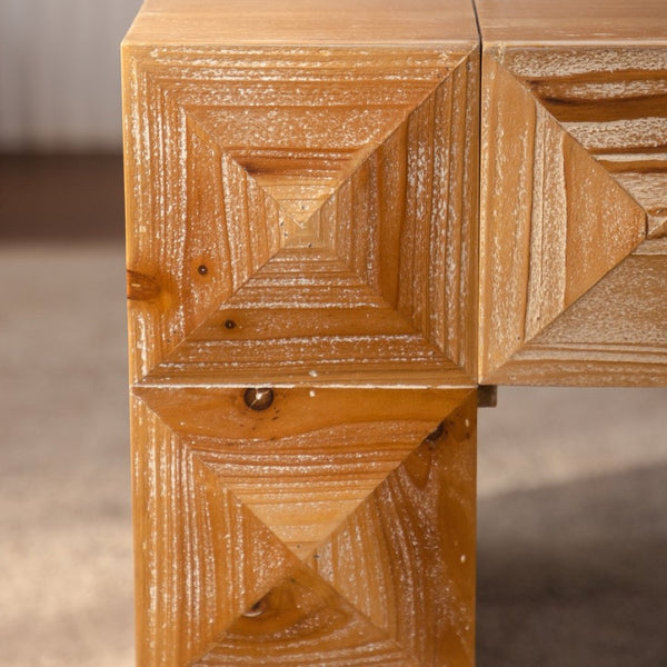 English Elm 47.24" Solid Wood Geometric Relief Carved Rectangular Coffee Table for Boho Living Rooms W3158P426657