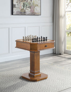 English Elm Galini Walnut Pedestal Game Table with Reversible Chess Checkers Backgammon Tray B2726P269303