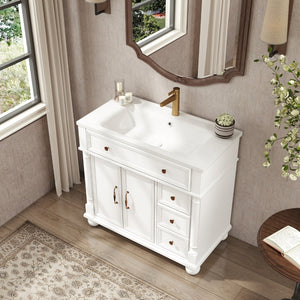 English Elm 35.6" Freestanding Bathroom Vanity with Roman Column Base and Ceramic Integrated Sink W1801S00009