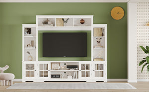 English Elm Wall Entertainment Center with Barn Door Accents Open Shelving Farmhouse Living Room W1820S00015