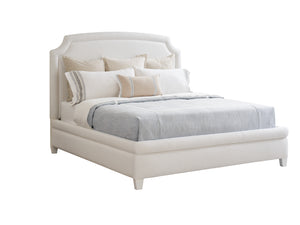 Lexington Barclay Butera Avalon Upholstered Bed - Elegant Arched Headboard In Stain-resistant Pearl White Fabric Design Tides  935-145c