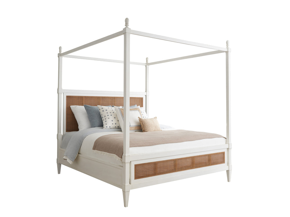 Lexington Barclay Butera Strand Poster Bed: Elegant Woven Cane Design With Removable Canopy For Versatile Cozy Spaces Tides  935-175c