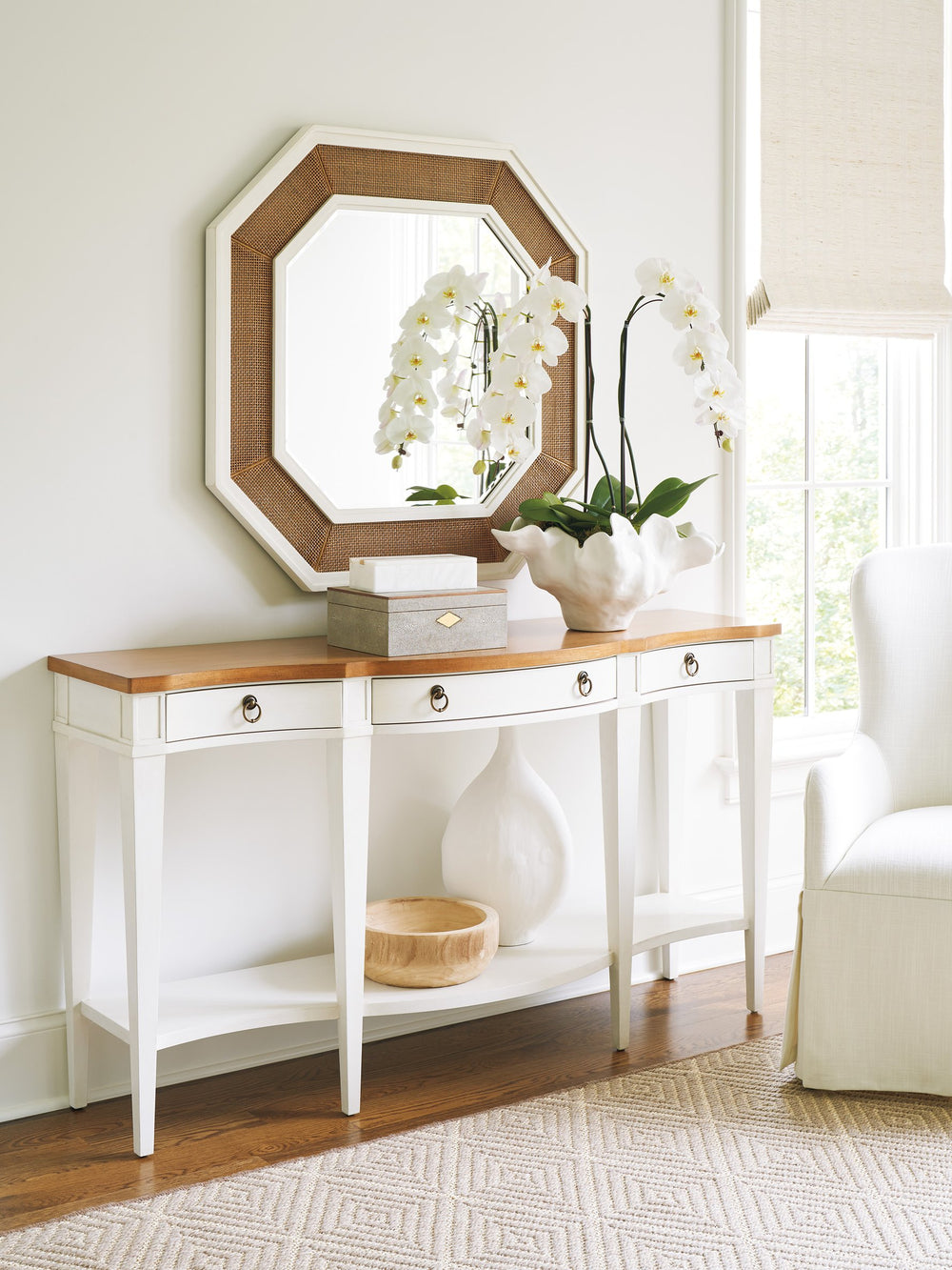 Lexington Barclay Butera Headlands Elegant Bowfront Sideboard With 3 Drawers & Tapered Legs - Perfect For Cozy Spaces Tides  935-869