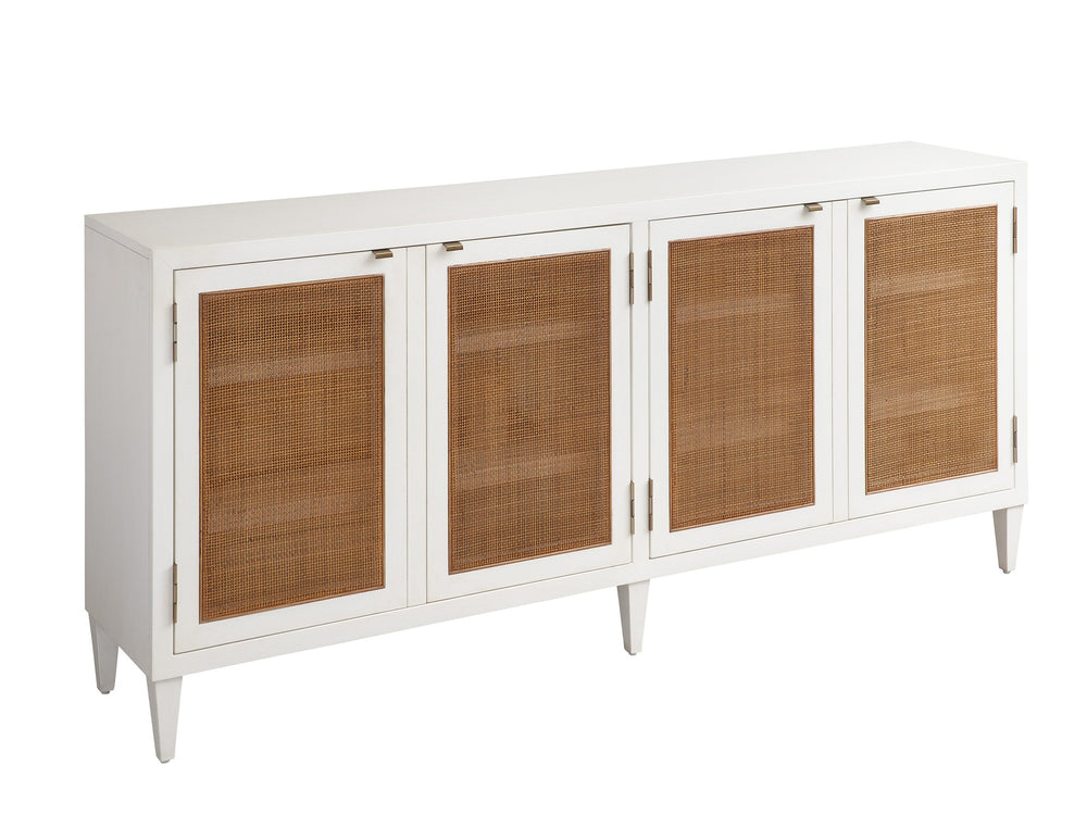Lexington Barclay Butera Bluebird Media Console: Timeless Design With Woven Cane Panels And Adjustable Shelves For Versatility Tides  935-907