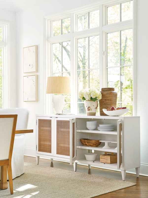 Lexington Barclay Butera Bluebird Media Console: Timeless Design With Woven Cane Panels And Adjustable Shelves For Versatility Tides  935-907