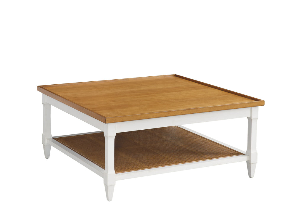 Lexington Barclay Butera Temple Square Cocktail Table With Raised Gallery Edge And Woven Cane Shelf For Cozy Living Spaces Tides  935-945