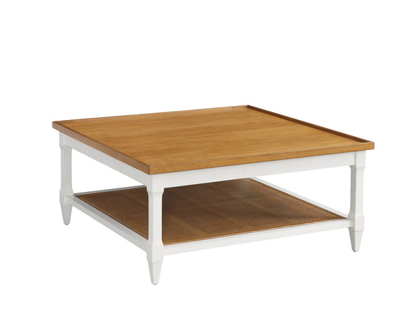 Lexington Barclay Butera Temple Square Cocktail Table With Raised Gallery Edge And Woven Cane Shelf For Cozy Living Spaces Tides  935-945