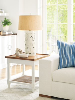 Lexington Barclay Butera Temple End Table - Timeless Design With Raised Gallery Edge And Woven Cane Shelf For Cozy Spaces Tides  935-955