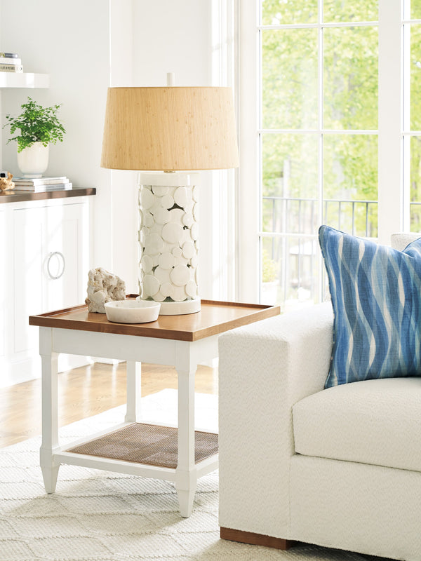 Lexington Barclay Butera Temple End Table - Timeless Design With Raised Gallery Edge And Woven Cane Shelf For Cozy Spaces Tides  935-955