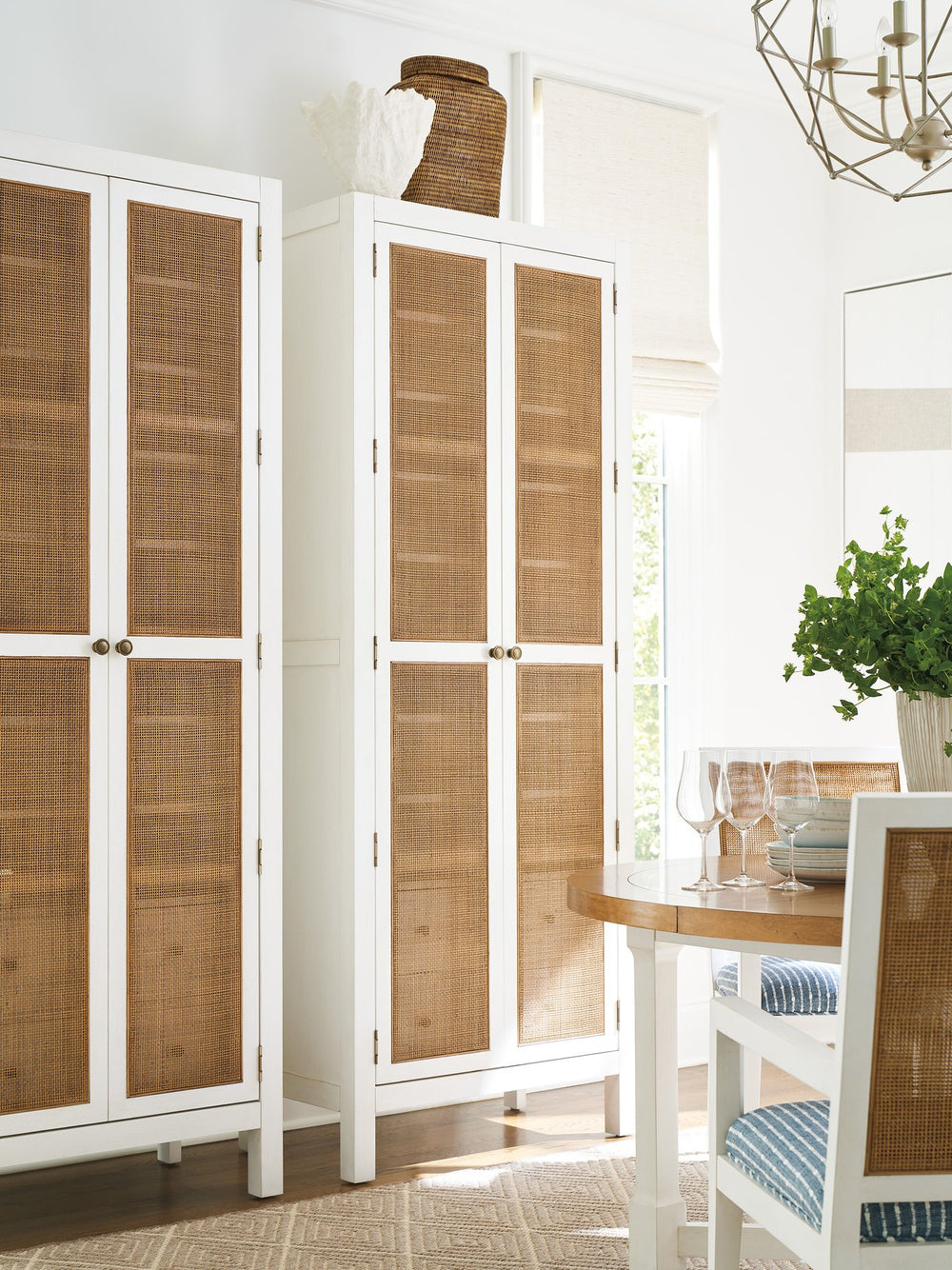 Lexington Barclay Butera Surf Storage Cabinet With Woven Cane Doors, Adjustable Shelves, Soft-close Drawers & Cord Management Tides  935-975