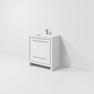 English Elm White Bath Vanity With Durable Quartz Top, Gun Metal Faucet & Ample Storage For Modern Spaces B2731P259322-GIGA