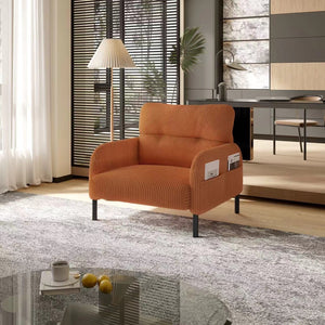 English Elm UNITED Corduroy Accent Chair with Ergonomic Curve, High-Density Foam Seat & Dual Side Pockets for Cozy Living Spaces Orange W1568P307259