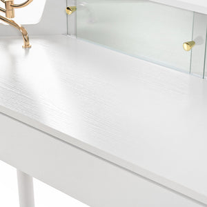 English Elm Corner Makeup Vanity Desk with 360° Rotating LED Mirror, Adjustable Brightness, L-Shaped Corner Design and Pull-Out Storage for Small Spaces White N844P263663A