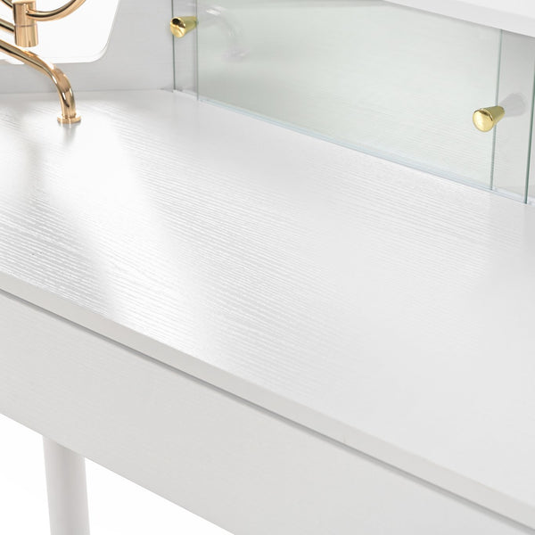 English Elm Corner Makeup Vanity Desk with 360° Rotating LED Mirror, Adjustable Brightness, L-Shaped Corner Design and Pull-Out Storage for Small Spaces White N844P263663A