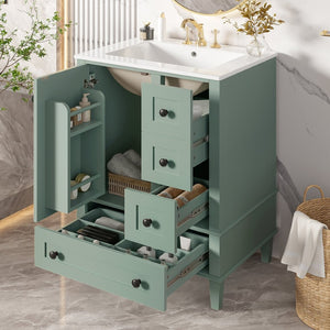 English Elm 24-inch Matte Bathroom Vanity Rubberwood Cabinet with Ceramic Sink and Soft-close Drawers Light Green N729P377516F