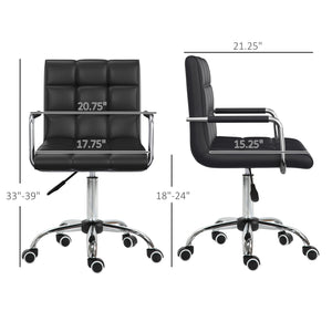 English Elm HOMCOM PU Leather Office Chair with Mid-Back Support, Adjustable Height, 360° Swivel Wheels, Black W2225P173830