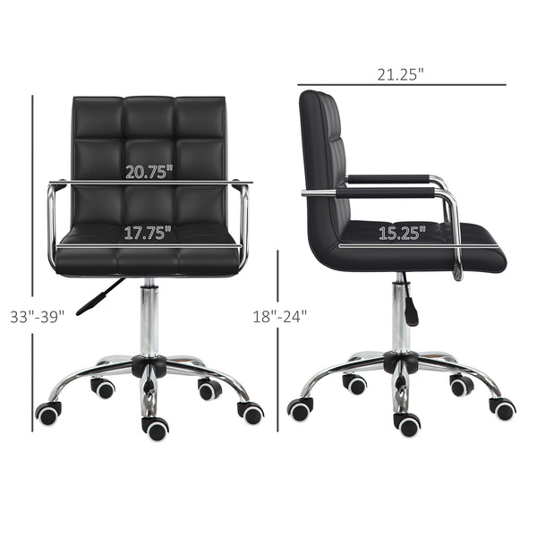 English Elm HOMCOM PU Leather Office Chair with Mid-Back Support, Adjustable Height, 360° Swivel Wheels, Black W2225P173830