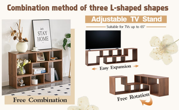 English Elm 2 Piece Modular L-shaped Tv Console Open Shelf Bookcase for Modern Living Rooms W3875P397178