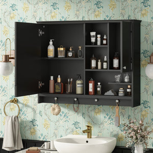 English Elm 36 Inch Wall Mounted Medicine Cabinet with HD Mirror, Adjustable Shelves, Towel Hooks, Modern Style Black N710P254924B