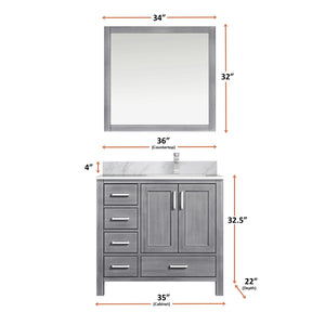 English Elm Distressed Grey Bath Vanity Set With Carrara Marble Top, Chrome Faucet & Stylish 34" Mirror Ensemble B2731S01265