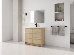 English Elm 36" Freestanding Bathroom Vanity Plywood Base Resin Sink Soft Close Storage W999S00509