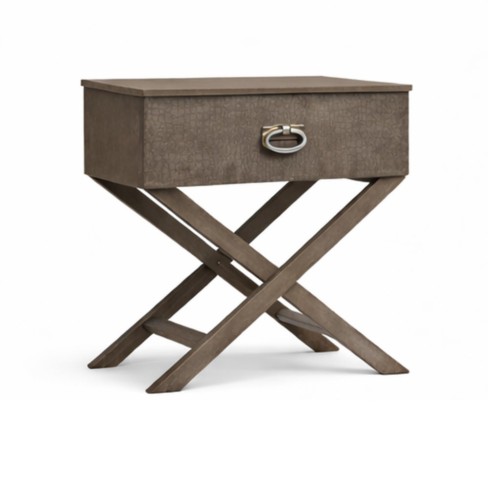 English Elm Xavier Washed Gray Wood Nightstand with Embossed Drawer and Nickel Hardware B078P474885