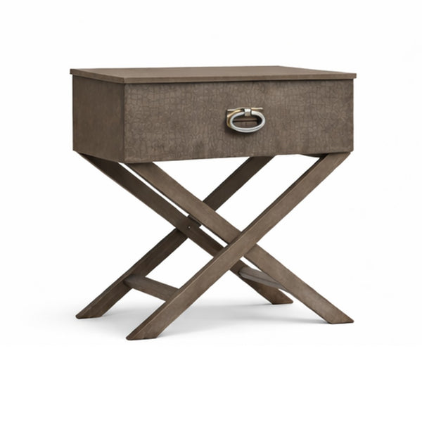 English Elm Xavier Washed Gray Wood Nightstand with Embossed Drawer and Nickel Hardware B078P474885
