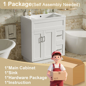 English Elm [video] 30 Inch Freestanding Bathroom Vanity with Soft Close Drawers and Resin Sink N729P396833K