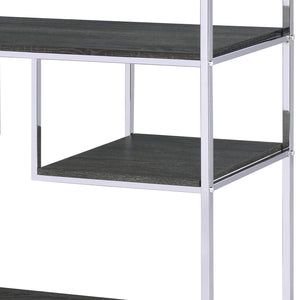 English Elm Rustic Modern Grey Oak & Chrome 8-Shelf Geometric Bookshelf with Sturdy Metal Frame, 72"H, 49"W B062P209200