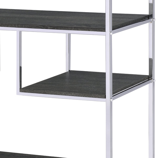 English Elm Rustic Modern Grey Oak & Chrome 8-Shelf Geometric Bookshelf with Sturdy Metal Frame, 72"H, 49"W B062P209200