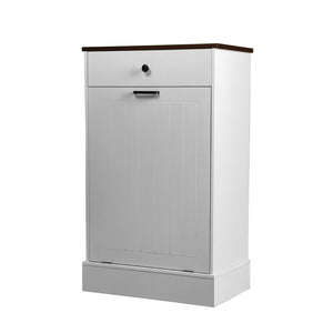 English Elm Tilt Out Trash Can Cabinet 10 Gal Hidden Tilt Design with 2 Drawers Farmhouse MDF Organizer White W3204P364054