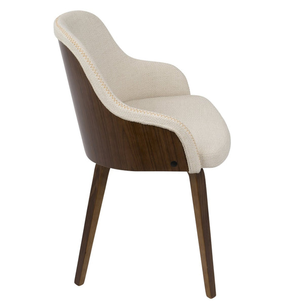 English Elm Mid-century Modern Barrel Back Dining Chairs Walnut Frame Cream Fabric Set of 2 B202S01166