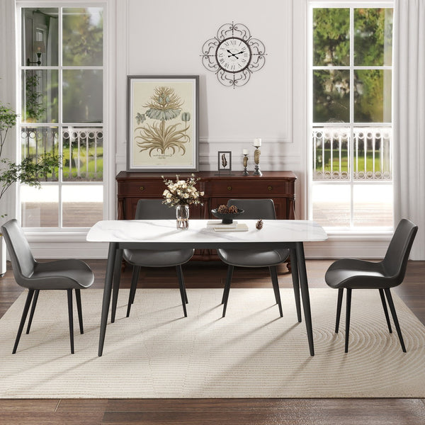 English Elm 62.99" Modern Artificial Stone Dining Table With Black Metal Legs – Stylish Seating For 6 People W1535S00497