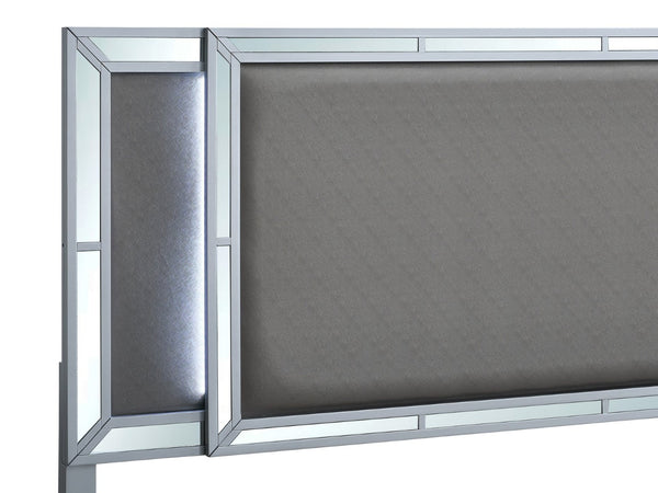 English Elm Murry Full Bed Faux Leather Headboard Led Backlit Mirror Panel Glam Silver Frame B078S00651