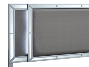 English Elm Murry Queen Platform Bed Faux Leather Headboard Led Backlit Mirror Panels Silver B078S00652