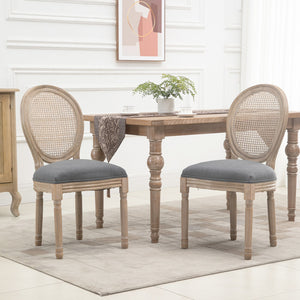 English Elm HOMCOM Vintage French-Style Upholstered Dining Chairs Set of 2 with Rattan Back, Linen-Touch Seats W2225P217142